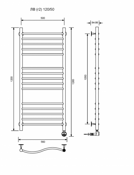 ЛВ (г2)-120/50/57 без полочки электрический Полотенцесушители «Ника»