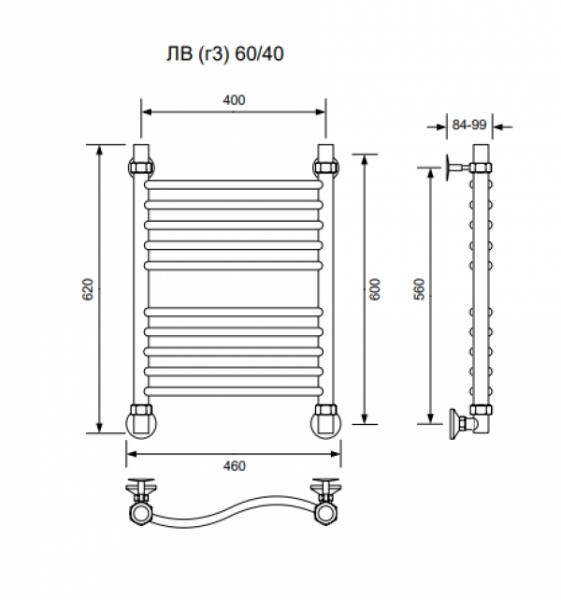 ЛВ (г3)-60/40/46 без полочки водяной Полотенцесушители «Ника»