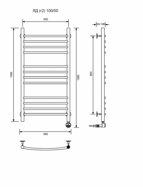 ЛД (г2)-100/50/57 без полочки электрический Полотенцесушители «Ника»