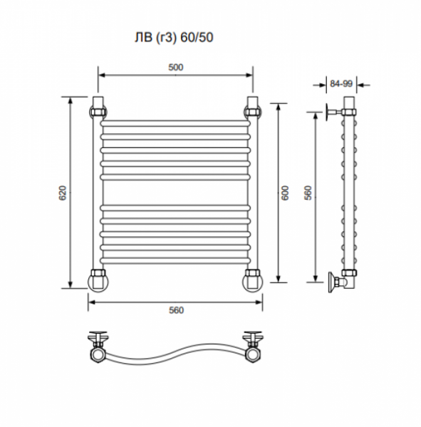 ЛВ (г3)-60/50/56 без полочки водяной Полотенцесушители «Ника»