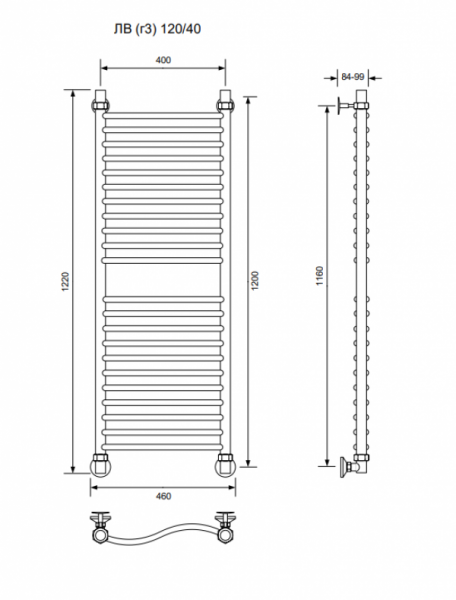 ЛВ (г3)-120/40/46 без полочки водяной Полотенцесушители «Ника»