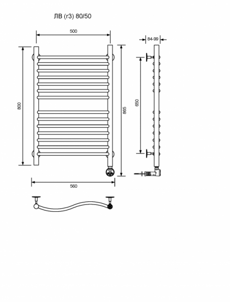 ЛВ (г3)-80/50/57 без полочки электрический Полотенцесушители «Ника»