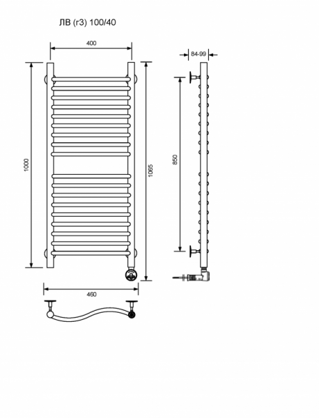 ЛВ (г3)-100/40/47 без полочки электрический Полотенцесушители «Ника»