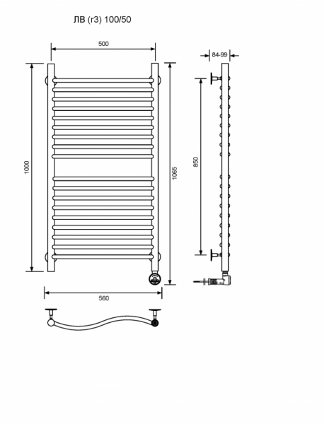 ЛВ (г3)-100/50/57 без полочки электрический Полотенцесушители «Ника»
