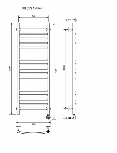 ЛД (г2)-120/40/47 без полочки электрический Полотенцесушители «Ника»