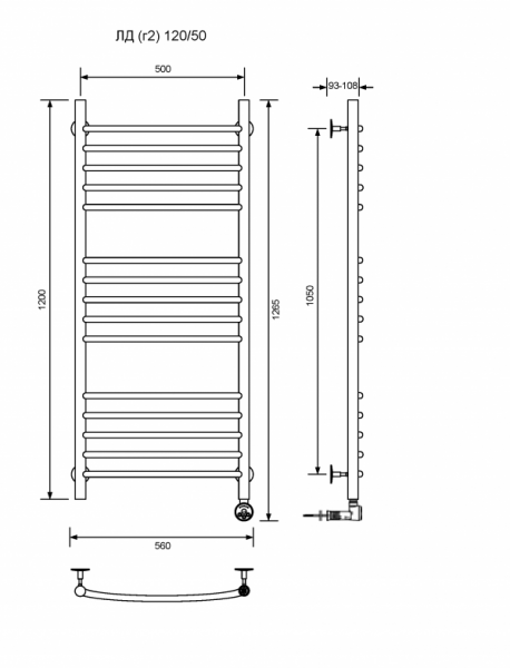 ЛД (г2)-120/50/57 без полочки электрический Полотенцесушители «Ника»