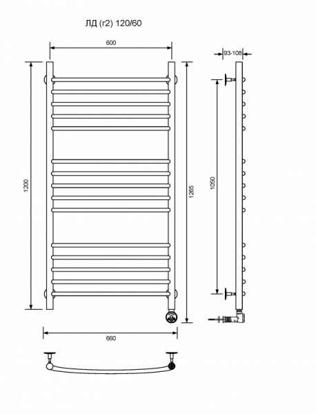 ЛД (г2)-120/60/67 без полочки электрический Полотенцесушители «Ника»