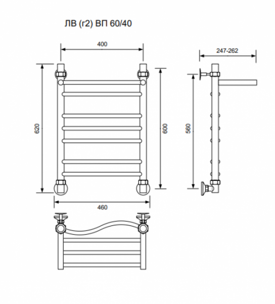 ЛВ (г2) ВП-60/40/46 с полочкой водяной Полотенцесушители «Ника»