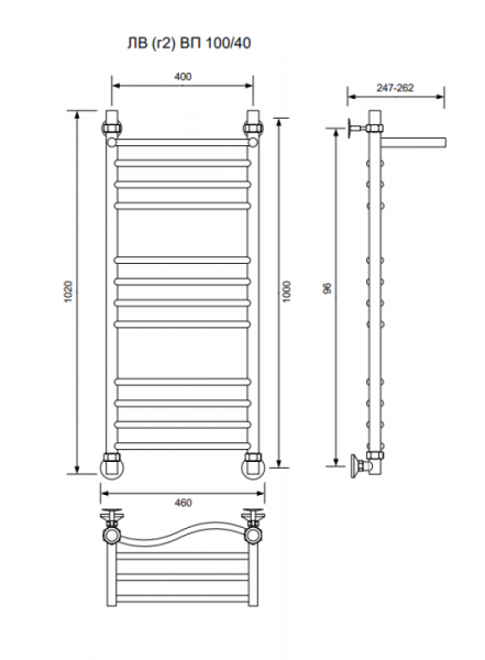 ЛВ (г2) ВП-100/40/46 с полочкой водяной Полотенцесушители «Ника»