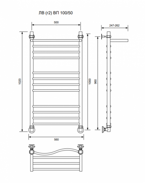 ЛВ (г2) ВП-100/50/56 с полочкой водяной Полотенцесушители «Ника»