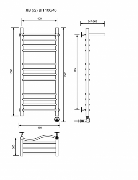 ЛВ (г2) ВП-100/40/47 с полочкой электрический Полотенцесушители «Ника»