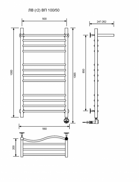 ЛВ (г2) ВП-100/50/57 с полочкой электрический Полотенцесушители «Ника»