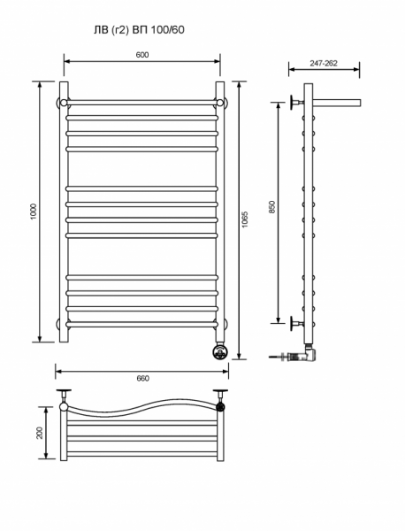 ЛВ (г2) ВП-100/60/67 с полочкой электрический Полотенцесушители «Ника»