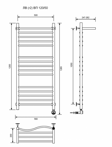 ЛВ (г2) ВП-120/50/57 с полочкой электрический Полотенцесушители «Ника»