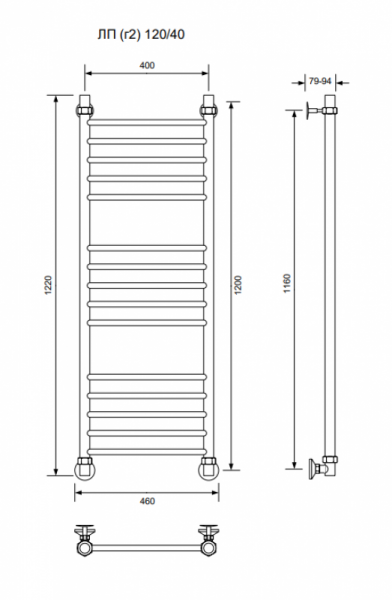 ЛП (г2)-120/40/46 без полочки водяной Полотенцесушители «Ника»