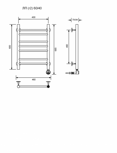 ЛП (г2)-60/40/47 без полочки электрический Полотенцесушители «Ника»
