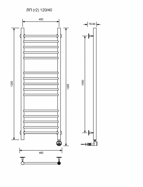 ЛП (г2)-120/40/47 без полочки электрический Полотенцесушители «Ника»