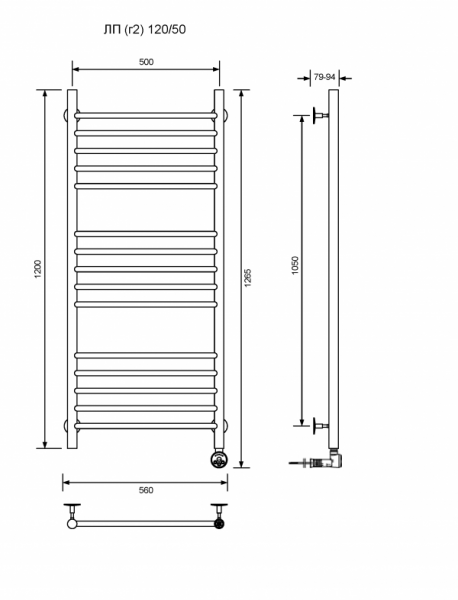 ЛП (г2)-120/50/57 без полочки электрический Полотенцесушители «Ника»