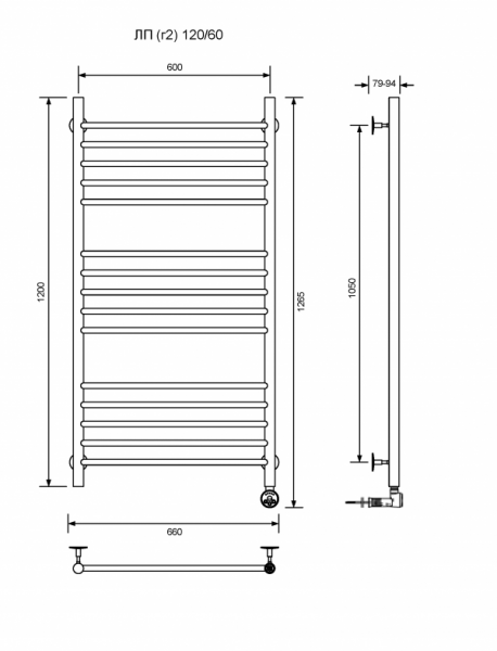 ЛП (г2)-120/60/67 без полочки электрический Полотенцесушители «Ника»