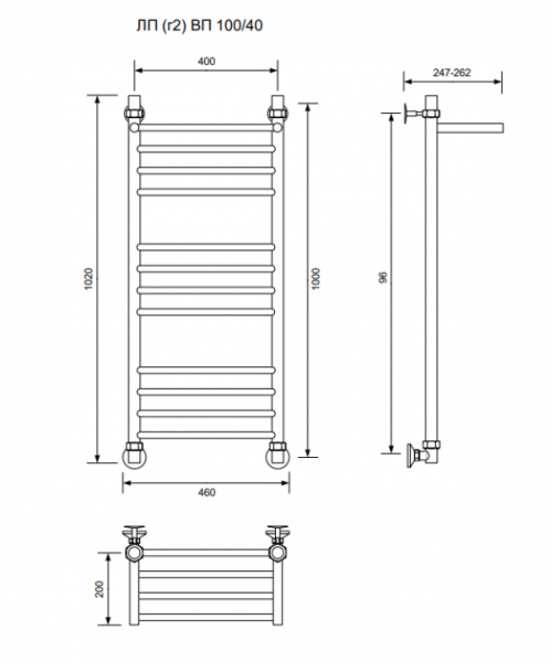 ЛП (г2) ВП-100/40/46 с полочкой водяной Полотенцесушители «Ника»
