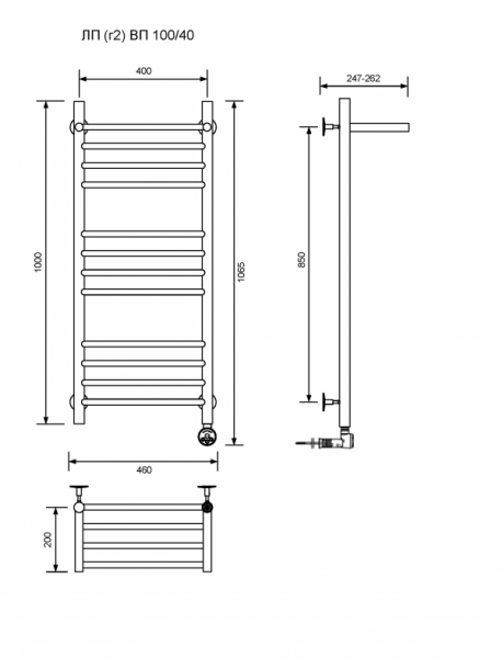 ЛП (г2) ВП-100/40/47 с полочкой электрический Полотенцесушители «Ника»