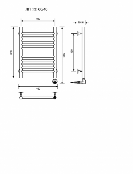 ЛП (г3)-60/40/47 без полочки электрический Полотенцесушители «Ника»