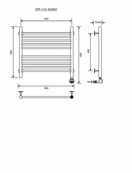 ЛП (г3)-60/60/67 без полочки электрический Полотенцесушители «Ника»