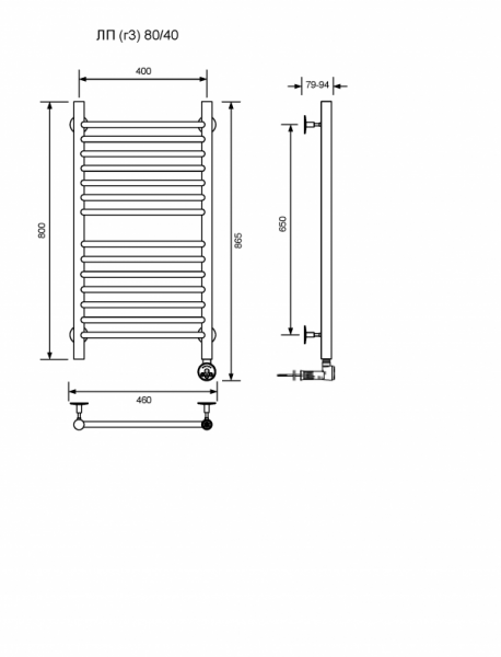 ЛП (г3)-80/40/47 без полочки электрический Полотенцесушители «Ника»