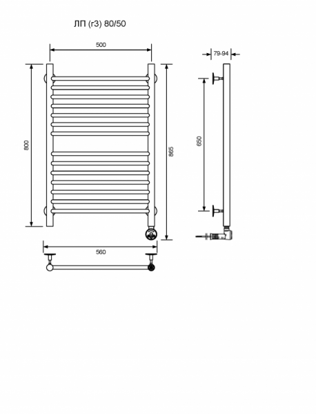 ЛП (г3)-80/50/57 без полочки электрический Полотенцесушители «Ника»