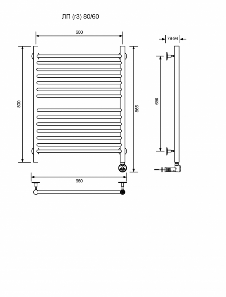 ЛП (г3)-80/60/67 без полочки электрический Полотенцесушители «Ника»