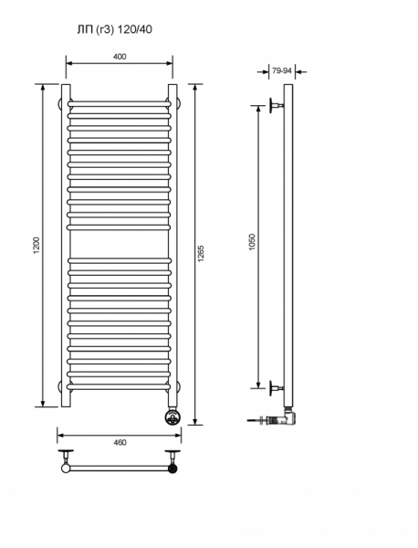 ЛП (г3)-120/40/47 без полочки электрический Полотенцесушители «Ника»
