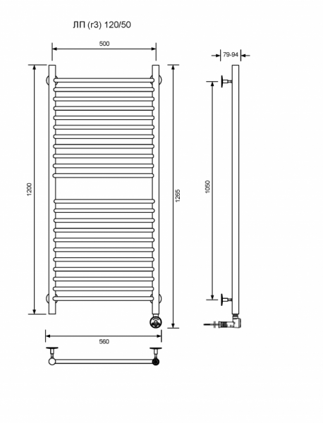 ЛП (г3)-120/50/57 без полочки электрический Полотенцесушители «Ника»