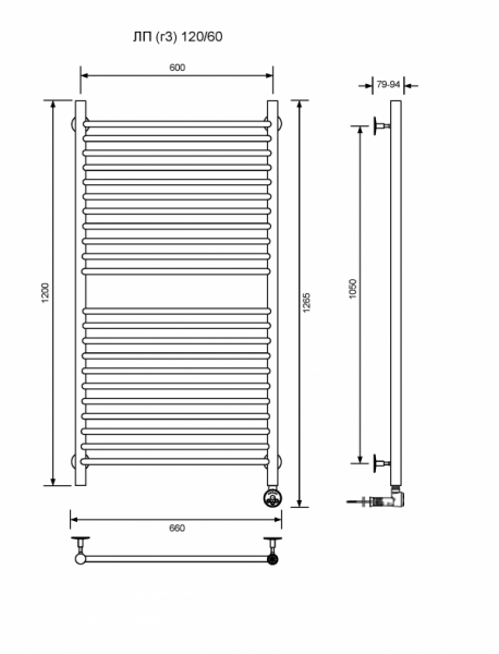 ЛП (г3)-120/60/67 без полочки электрический Полотенцесушители «Ника»
