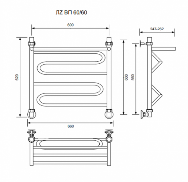 ЛZ ВП 60/60/66 с полочкой водяной Полотенцесушители «Ника»