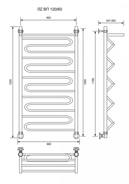 ЛZ ВП 120/60/66 с полочкой водяной Полотенцесушители «Ника»