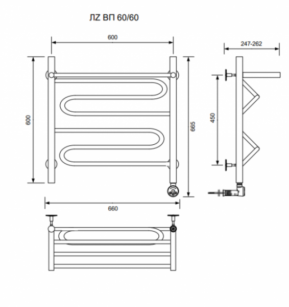 ЛZ ВП 60/60/67 с полочкой электрический Полотенцесушители «Ника»