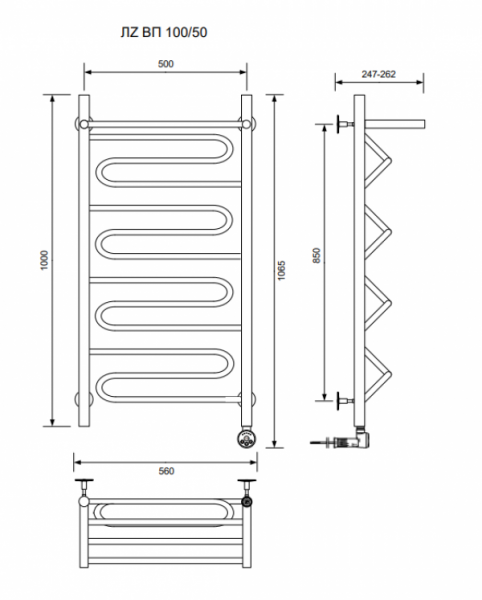 ЛZ ВП 100/50/57 с полочкой электрический Полотенцесушители «Ника»