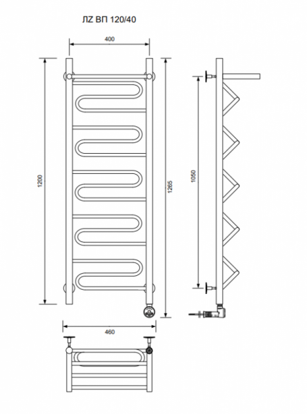ЛZ ВП 120/40/47 с полочкой электрический Полотенцесушители «Ника»