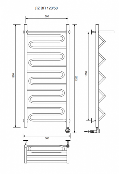ЛZ ВП 120/50/57 с полочкой электрический Полотенцесушители «Ника»