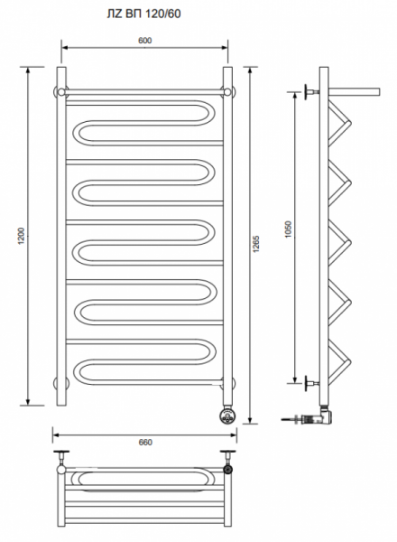 ЛZ ВП 120/60/67 с полочкой электрический Полотенцесушители «Ника»