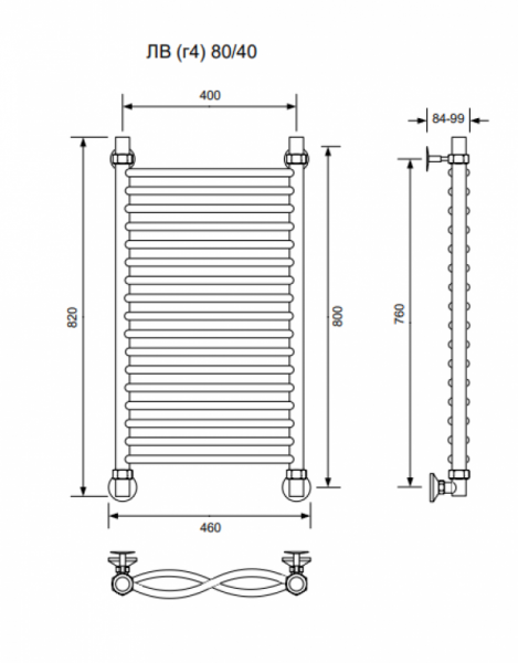 ЛВ (г4)-80/40/46 без полочки водяной Полотенцесушители «Ника»