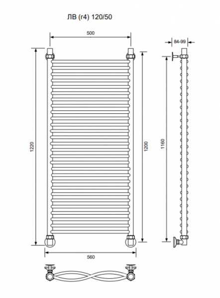 ЛВ (г4)-120/50/56 без полочки водяной Полотенцесушители «Ника»