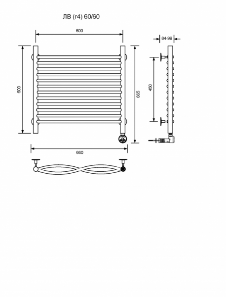 ЛВ (г4)-60/60/67 без полочки электрический Полотенцесушители «Ника»