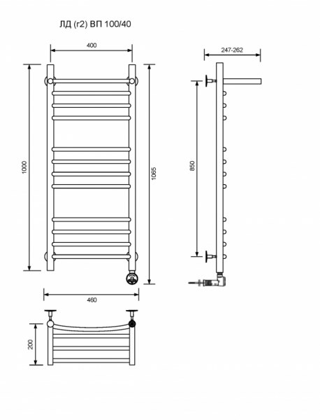 ЛД (г2) ВП-100/40/47 с полочкой электрический Полотенцесушители «Ника»