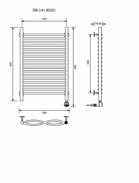 ЛВ (г4)-80/50/57 без полочки электрический Полотенцесушители «Ника»