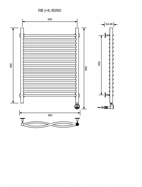 ЛВ (г4)-80/60/67 без полочки электрический Полотенцесушители «Ника»