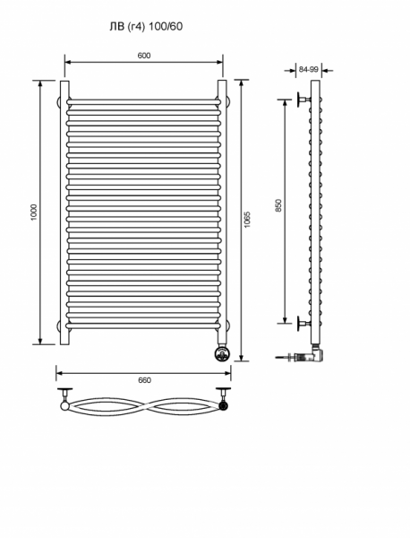 ЛВ (г4)-100/60/67 без полочки электрический Полотенцесушители «Ника»