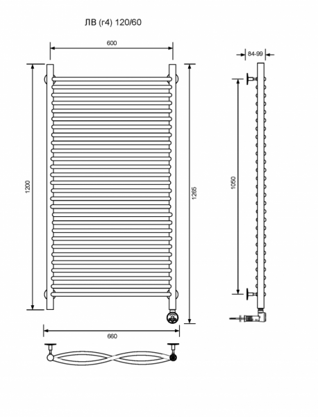 ЛВ (г4)-120/60/67 без полочки электрический Полотенцесушители «Ника»