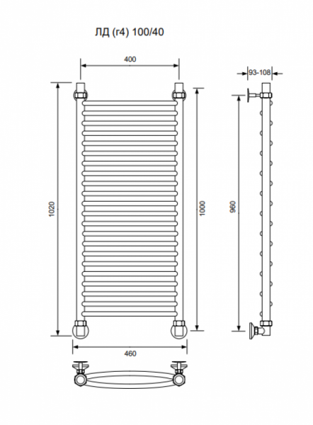 ЛД (г4)-100/40/46 без полочки водяной Полотенцесушители «Ника»
