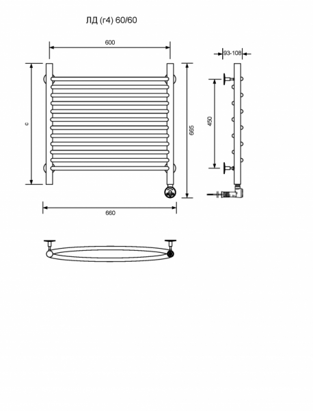 ЛД (г4)-60/60/67 без полочки электрический Полотенцесушители «Ника»